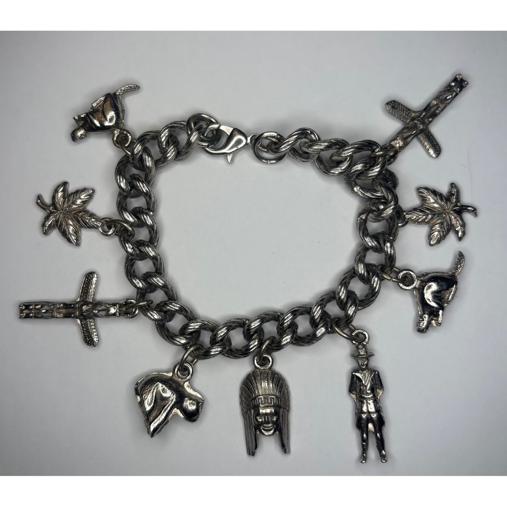 Vintage Native American Charm Bracelet Unmarked Sterling Silver Chain 6.5in